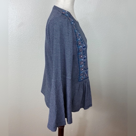 Loft Embroidered Striped Bell Sleeve Top - Picture 6 of 9